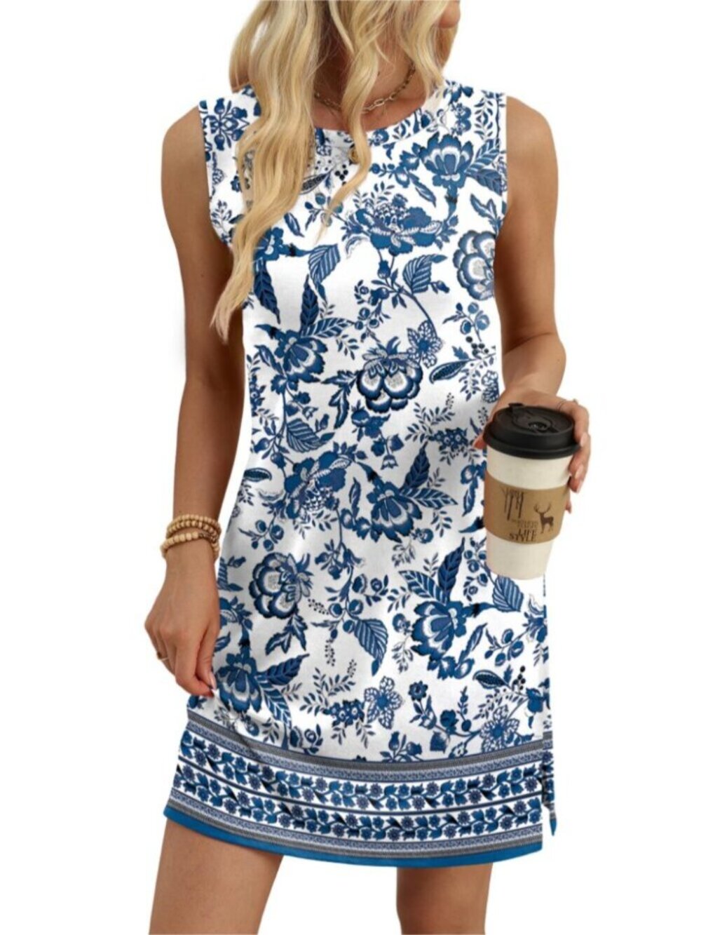 Sleeveless Boho Tank Dress Crewneck Summer - Picture 4 of 9